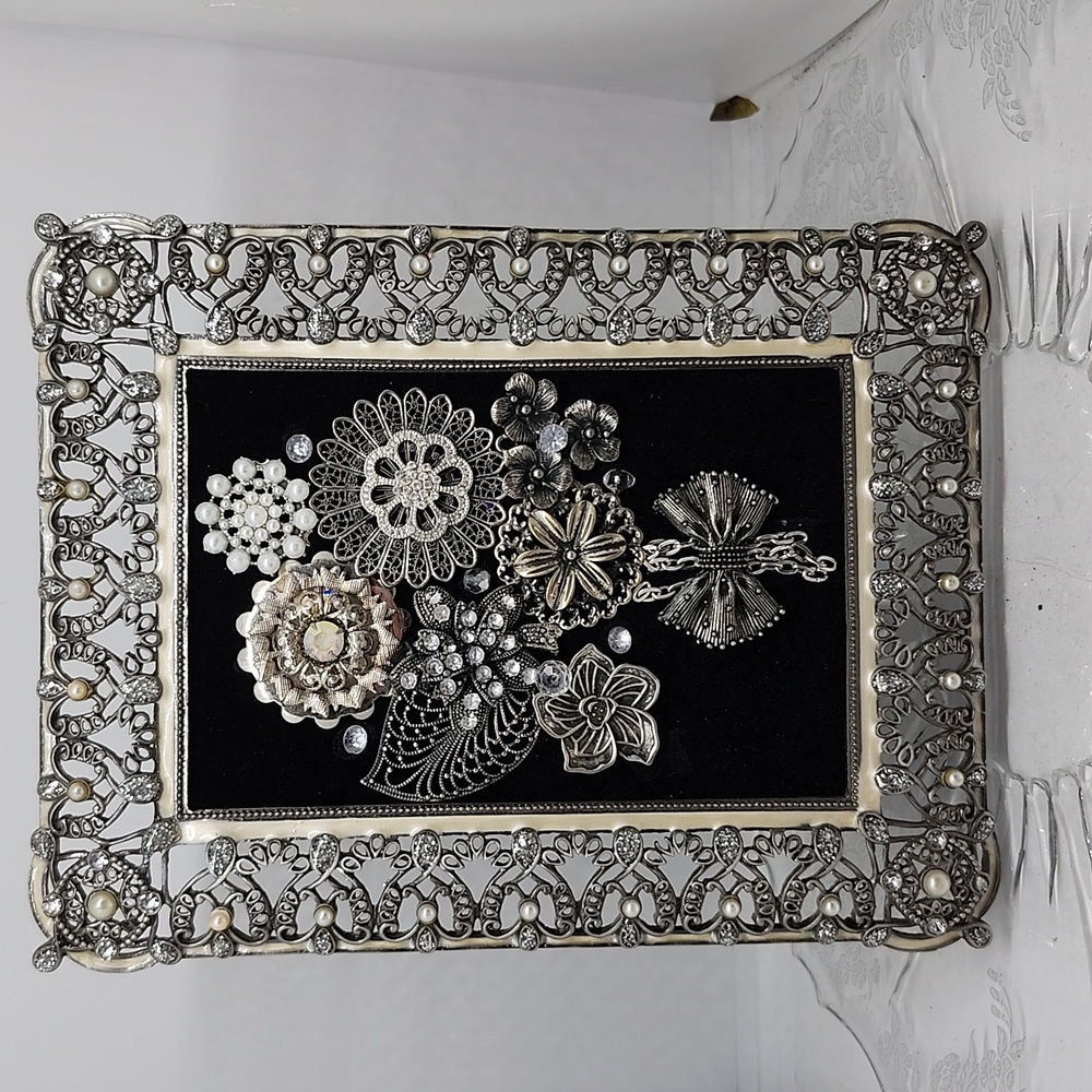 Ornate Silver and Black Jewerly Art Picture